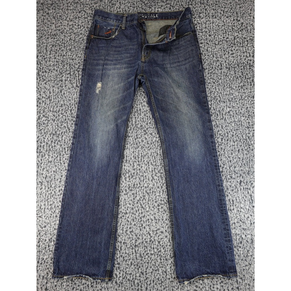 Aeropostale Driggs Slim Bootcut Jeans Mens 33x34 Blue Distressed‎ Denim